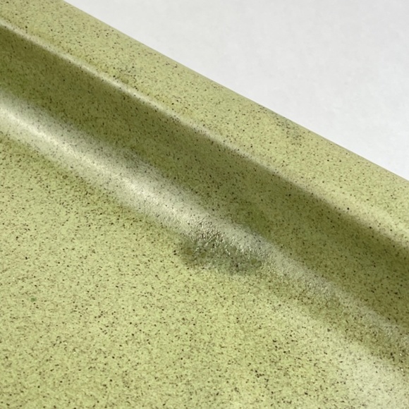 Vintage MCM Haeger 12” Rimmed Rectangle Sage Green Speckled Serving Bowl Platter - Picture 9 of 11